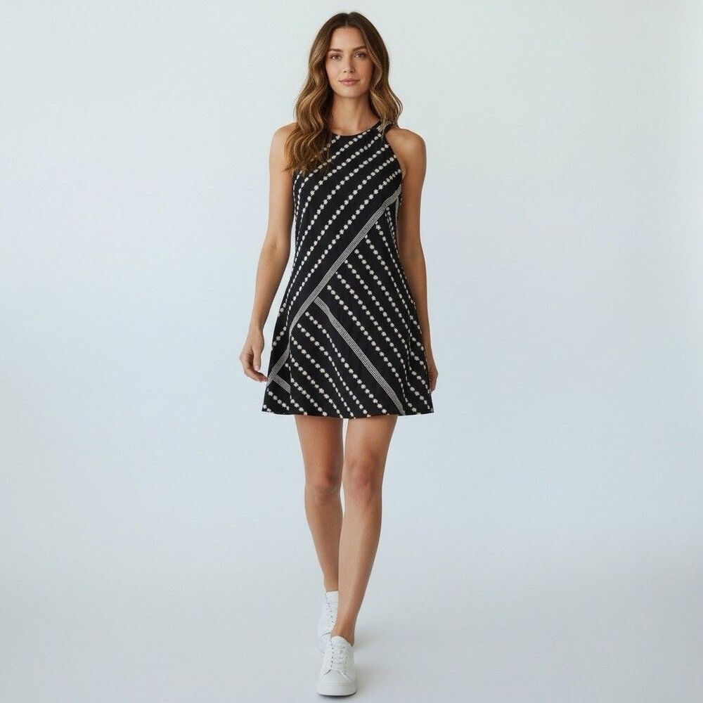 Free People Juni Mini Dress Black White Floral Embroidery Size Large NWOT $168